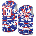 Custom Royal White and Red Camo Fashion Sleeveless Baseball Jersey | BuyFootballJersey