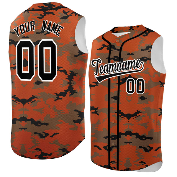 Custom Texas Orange Light Brown and Black Camo Fashion Sleeveless Baseball Jersey | BuyFootballJersey