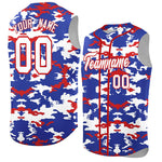 Custom Royal White and Red Camo Fashion Sleeveless Baseball Jersey | BuyFootballJersey