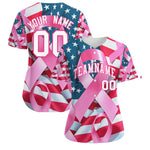 Custom White Pink Breast Cancer Awareness Month Pink Ribbon Baseball Jersey for Women | BuyFootballJersey