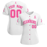 Custom White Pink Breast Cancer Awareness Month Pink Ribbon Baseball Jersey for Women | BuyFootballJersey