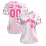 Custom White Pink Breast Cancer Awareness Month Pink Ribbon Baseball Jersey for Women | BuyFootballJersey