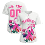 Custom White Pink Breast Cancer Awareness Month Pink Ribbon Baseball Jersey for Women | BuyFootballJersey