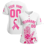 Custom White Pink Breast Cancer Awareness Month Pink Ribbon Baseball Jersey for Women | BuyFootballJersey