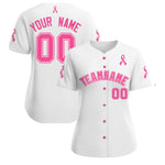 Custom White Pink Breast Cancer Awareness Month Pink Ribbon Baseball Jersey for Women | BuyFootballJersey