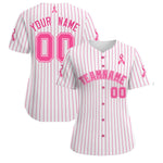 Custom White Pink Breast Cancer Awareness Month Pink Ribbon Baseball Jersey for Women | BuyFootballJersey