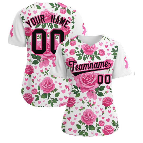 Custom White Black Breast Cancer Awareness Month Pink Ribbon Baseball Jersey for Women | BuyFootballJersey