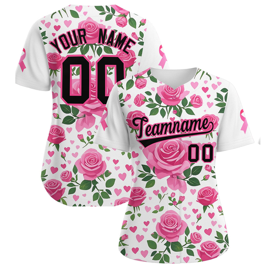 Custom White Black Breast Cancer Awareness Month Pink Ribbon Baseball Jersey for Women | BuyFootballJersey