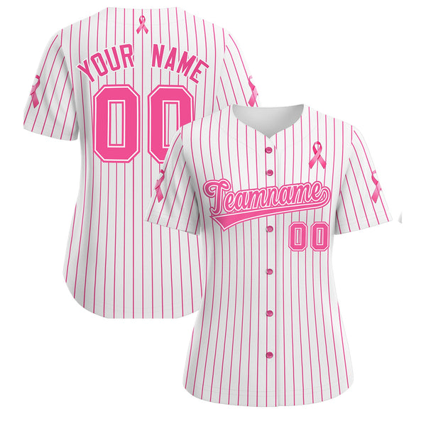 Custom White Pink Breast Cancer Awareness Month Pink Ribbon Baseball Jersey for Women | BuyFootballJersey