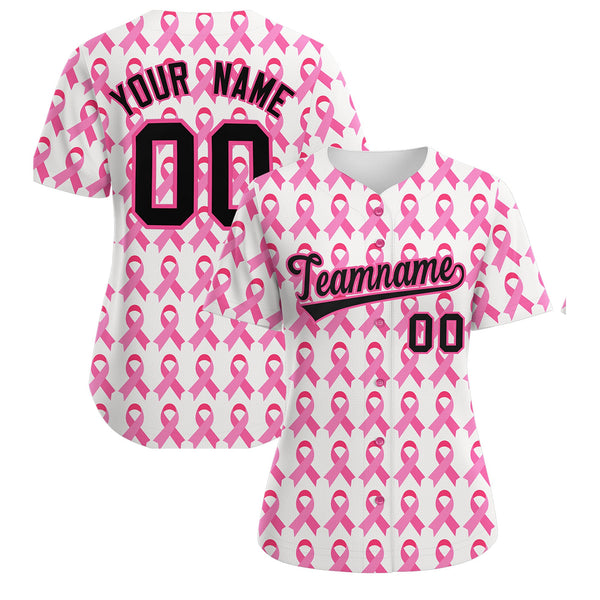 Custom White Black Breast Cancer Awareness Month Pink Ribbon Baseball Jersey for Women | BuyFootballJersey