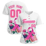 Custom White Pink Breast Cancer Awareness Month Pink Ribbon Baseball Jersey for Women | BuyFootballJersey