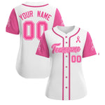 Custom White Pink Breast Cancer Awareness Month Pink Ribbon Baseball Jersey for Women | BuyFootballJersey