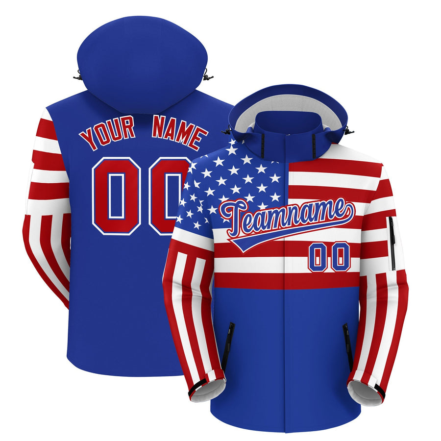Custom White Red Royal Blue Independence Day American Flag Waterproof Jacket | BuyFootballJersey