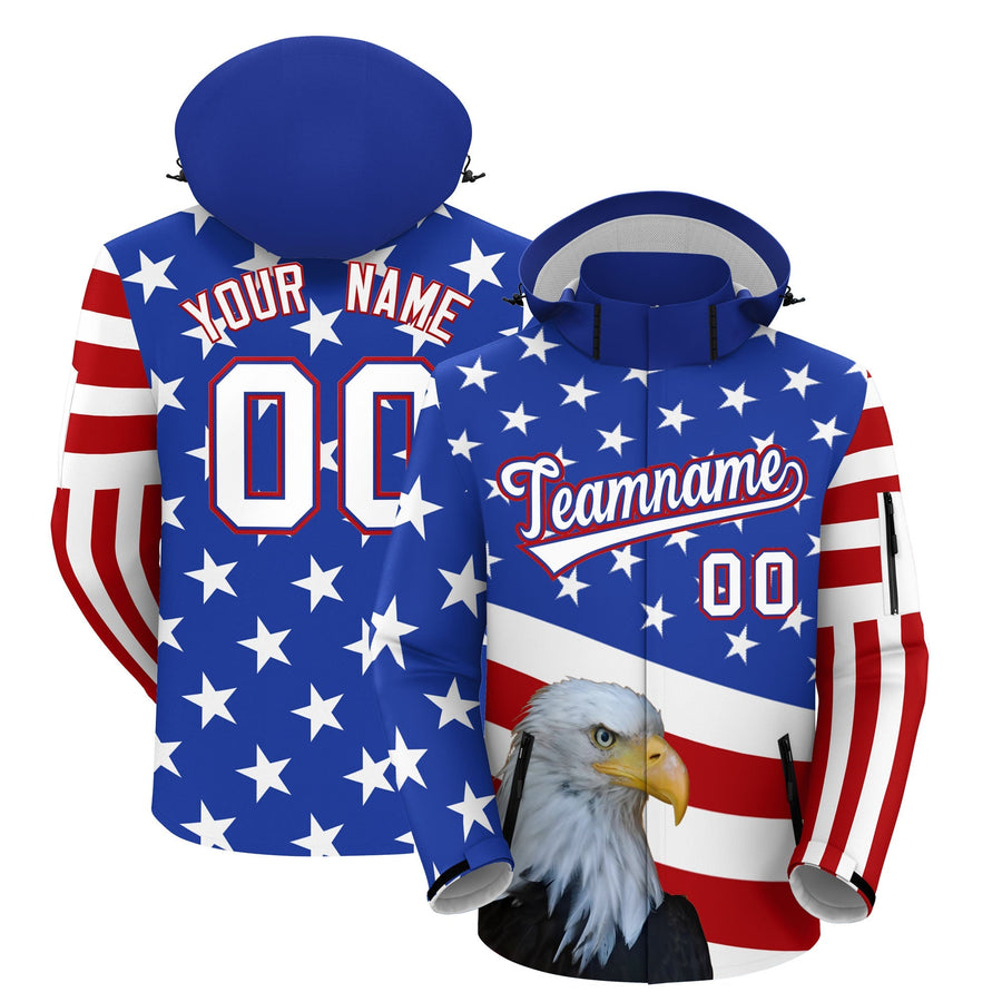 Custom White Red Royal Blue Independence Day American Flag Waterproof Jacket | BuyFootballJersey