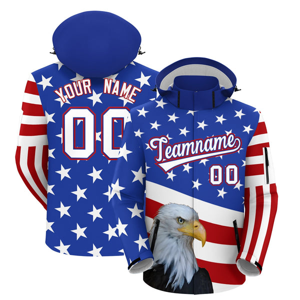Custom White Red Royal Blue Independence Day American Flag Waterproof Jacket | BuyFootballJersey