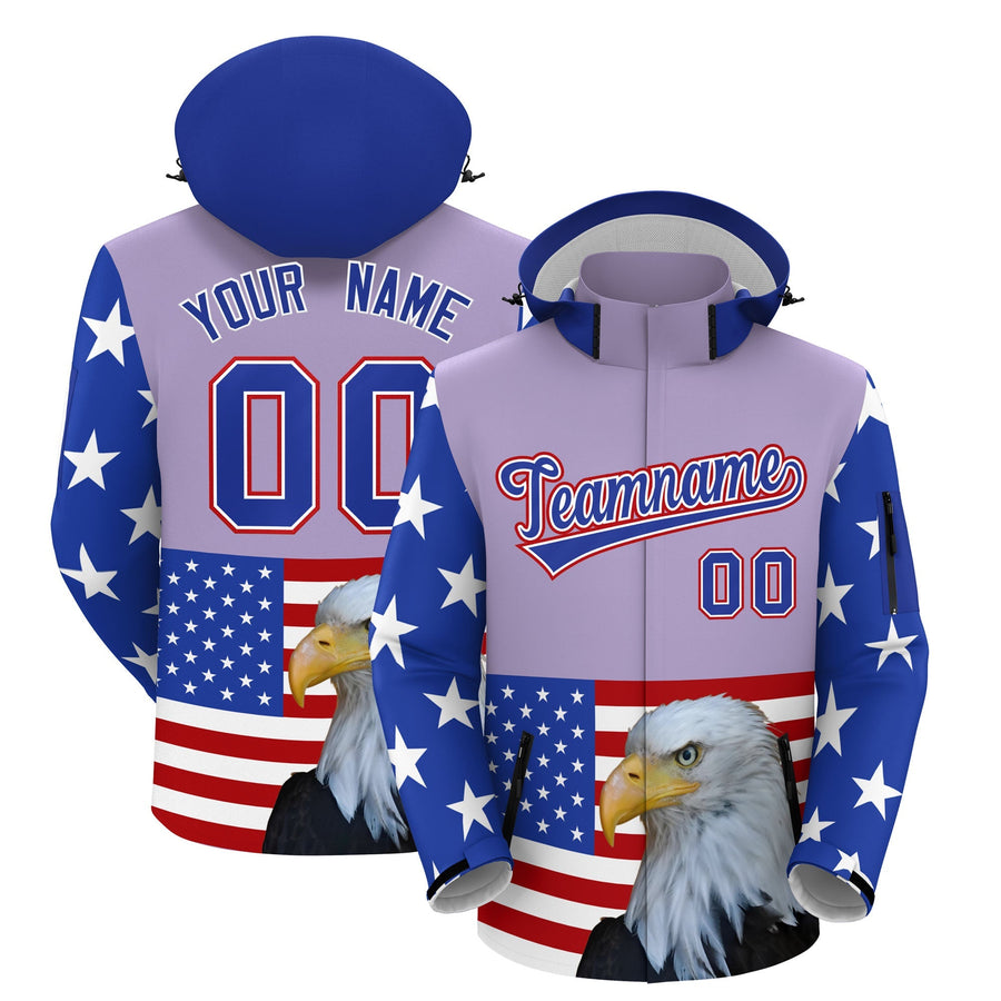 Custom Light Purple White Independence Day American Flag Waterproof Jacket | BuyFootballJersey