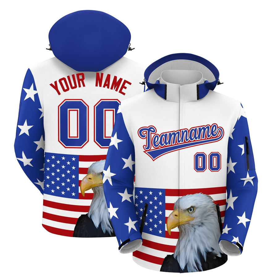 Custom White Independence Day American Flag Waterproof Jacket | BuyFootballJersey