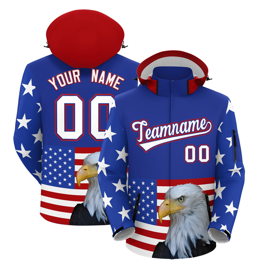 Custom Royal Blue White Independence Day American Flag Waterproof Jacket | BuyFootballJersey