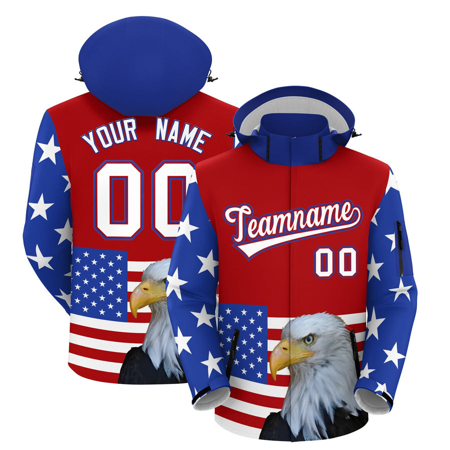 Custom Red White Independence Day American Flag Waterproof Jacket | BuyFootballJersey
