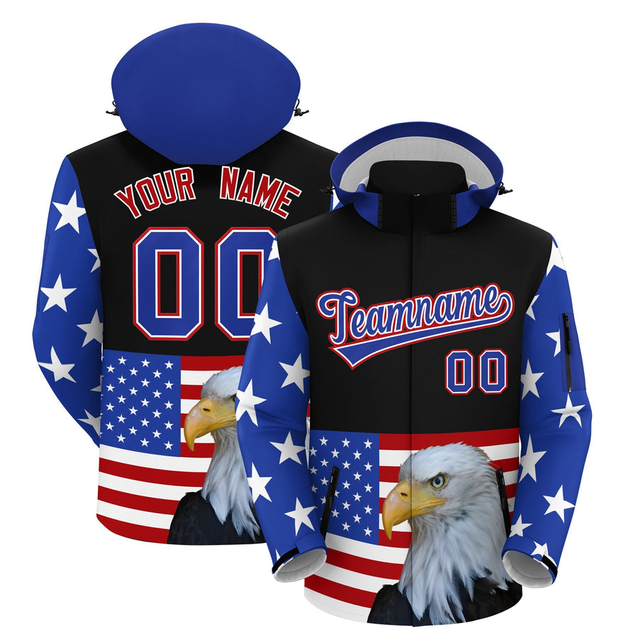 Custom Black White Independence Day American Flag Waterproof Jacket | BuyFootballJersey