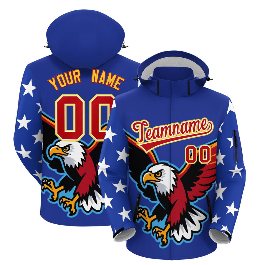 Custom Royal Blue White Independence Day American Flag Waterproof Jacket | BuyFootballJersey
