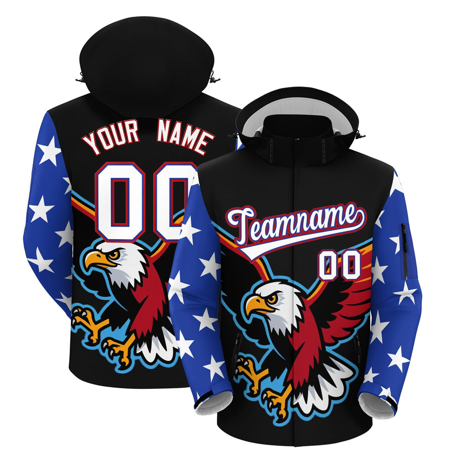 Custom Black White Independence Day American Flag Waterproof Jacket | BuyFootballJersey
