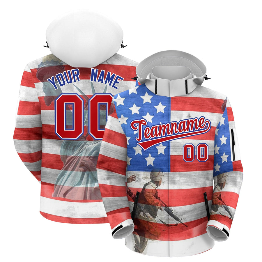 Custom Grey Independence Day American Flag Waterproof Jacket | BuyFootballJersey