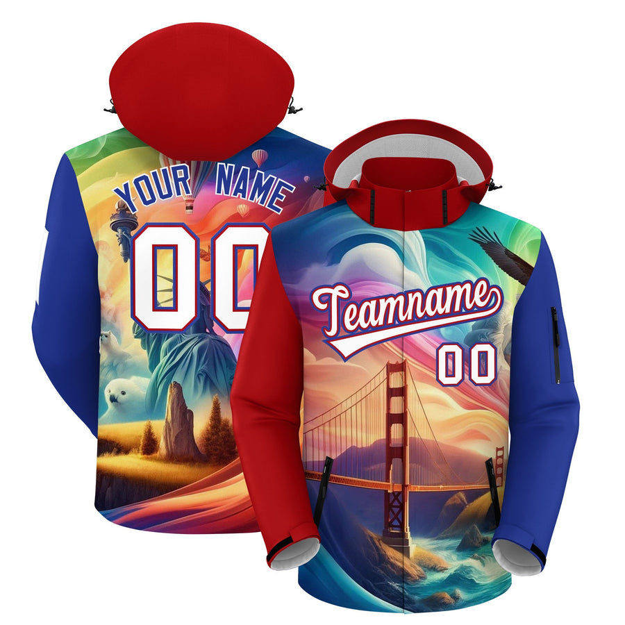 Custom Royal Blue Independence Day American Flag Waterproof Jacket | BuyFootballJersey
