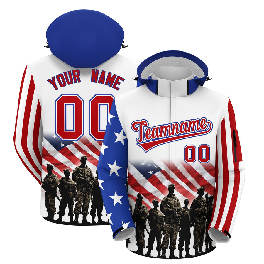 Custom White Red Independence Day American Flag Waterproof Jacket | BuyFootballJersey