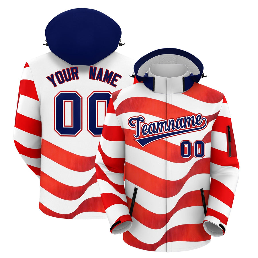Custom White Independence Day American Flag Waterproof Jacket | BuyFootballJersey