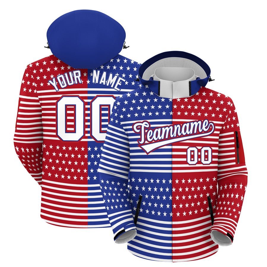 Custom Red Royal Blue White Independence Day American Flag Waterproof Jacket | BuyFootballJersey