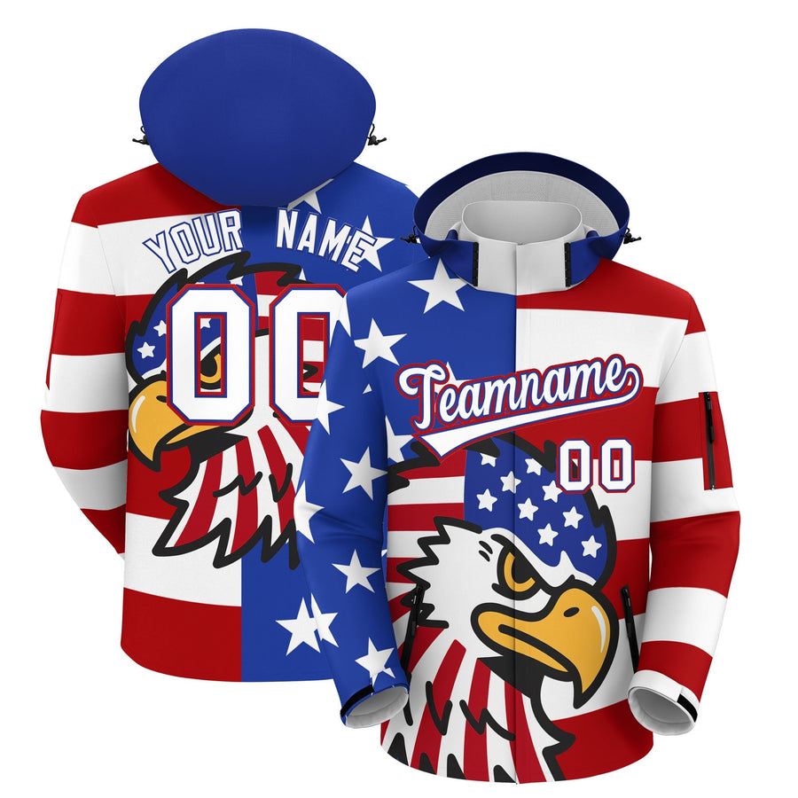 Custom Royal Blue White Red Independence Day American Flag Waterproof Jacket | BuyFootballJersey