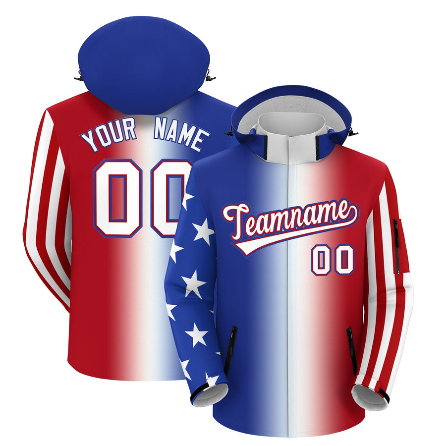 Custom Royal Blue White Red Independence Day American Flag Waterproof Jacket | BuyFootballJersey