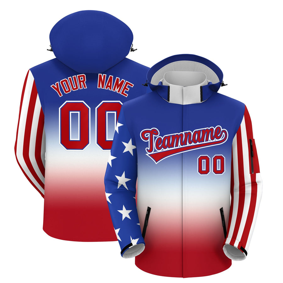 Custom Royal Blue White Red Independence Day American Flag Waterproof Jacket | BuyFootballJersey
