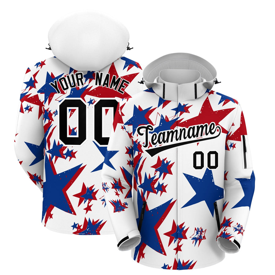 Custom White Royal Blue Red Independence Day American Flag Waterproof Jacket | BuyFootballJersey