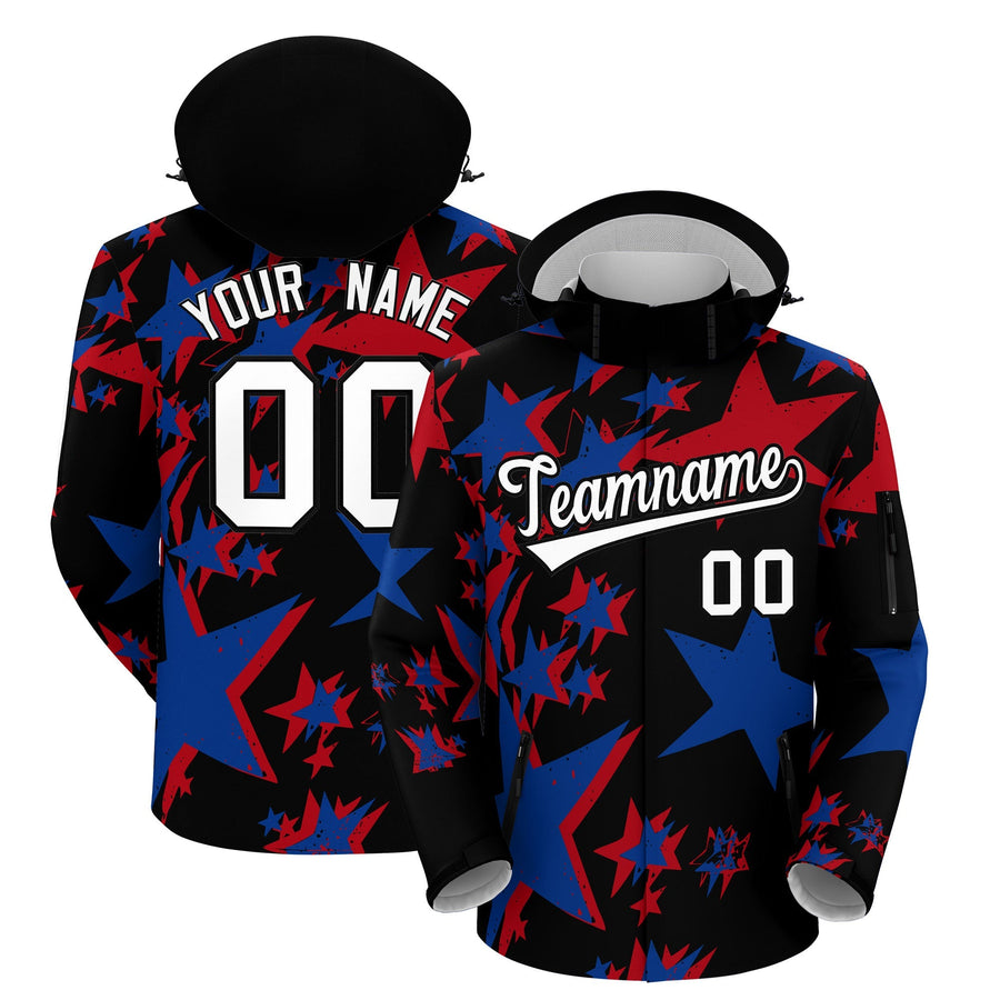 Custom Black Royal Blue Red Independence Day American Flag Waterproof Jacket | BuyFootballJersey