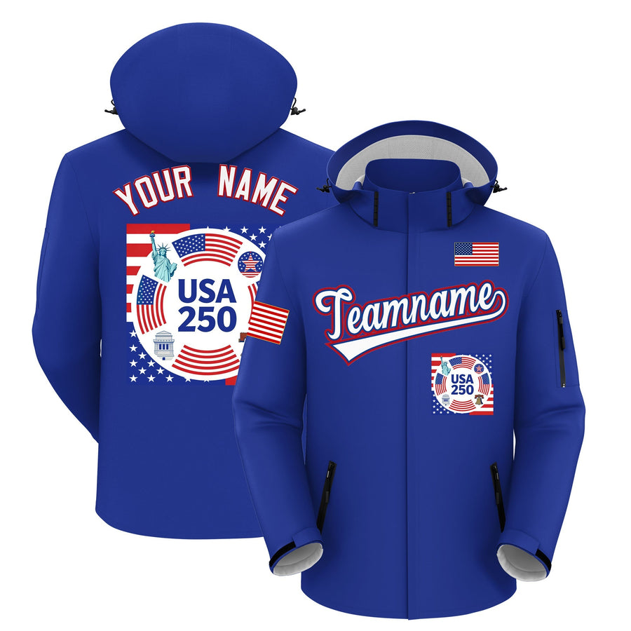 Custom Royal Blue Independence Day American Flag Waterproof Jacket | BuyFootballJersey