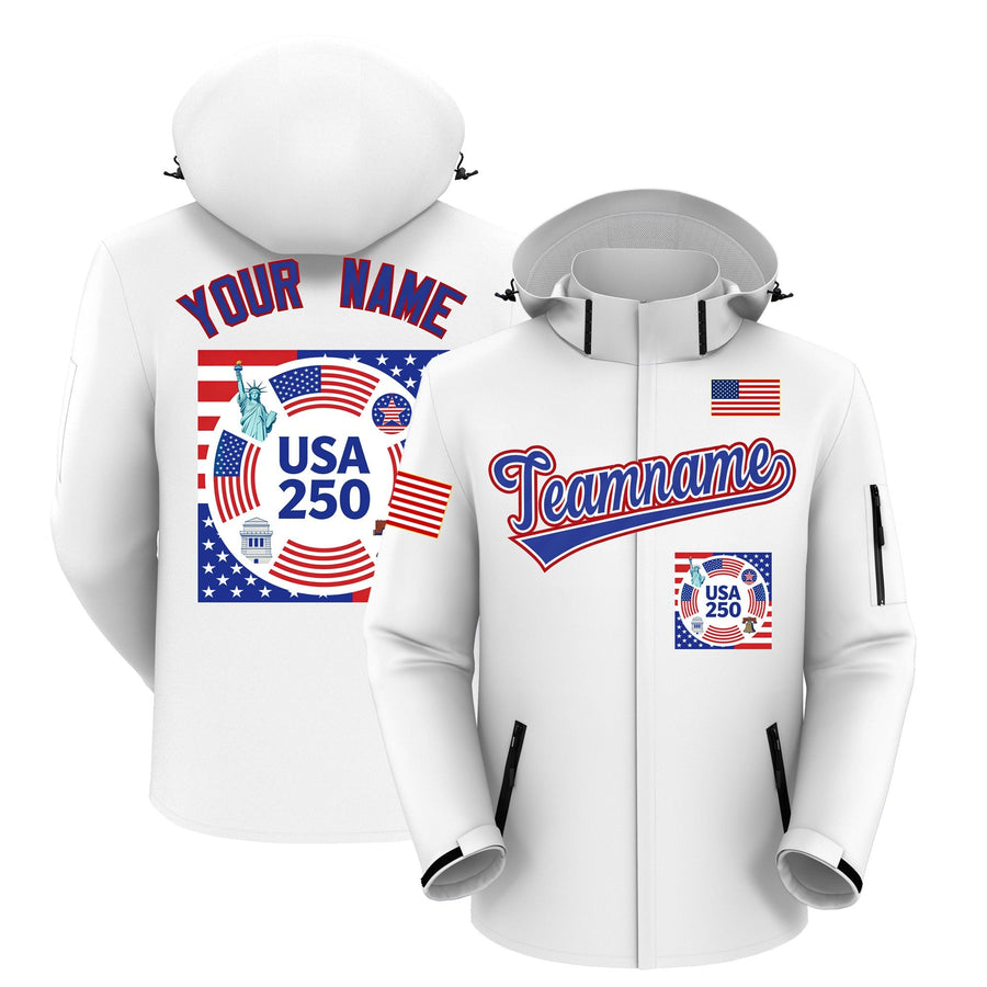 Custom White Independence Day American Flag Waterproof Jacket | BuyFootballJersey