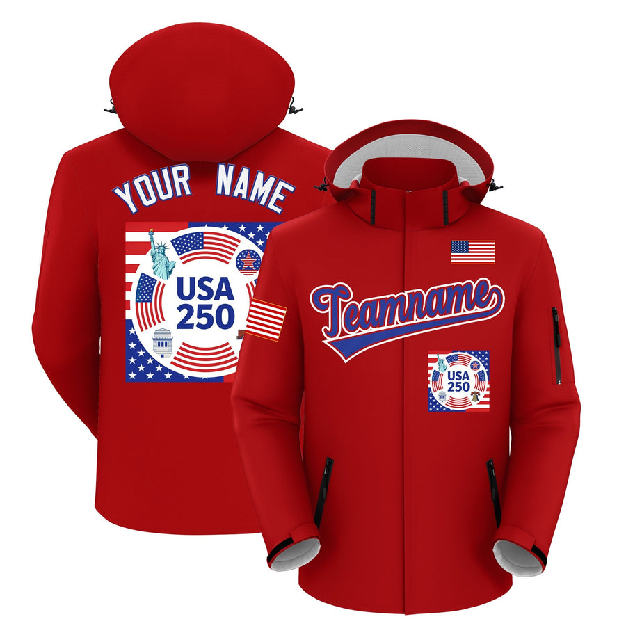 Custom Red Independence Day American Flag Waterproof Jacket | BuyFootballJersey