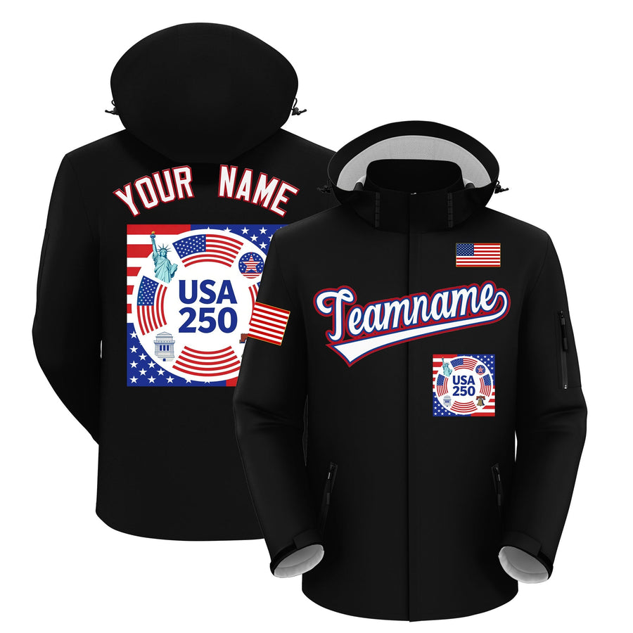 Custom Black Independence Day American Flag Waterproof Jacket | BuyFootballJersey