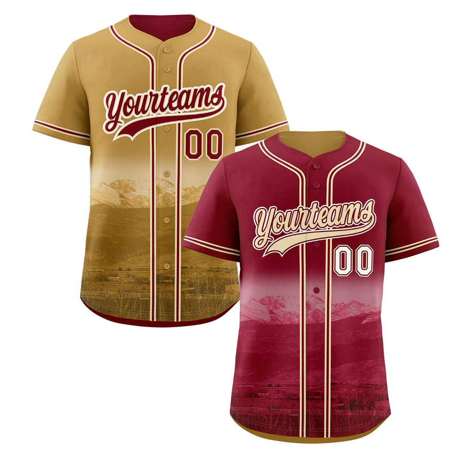 Custom Crimson Cream Baseball Jersey Reversible City Skyline Graffiti Pattern Moisture-Wicking | BuyFootballJersey