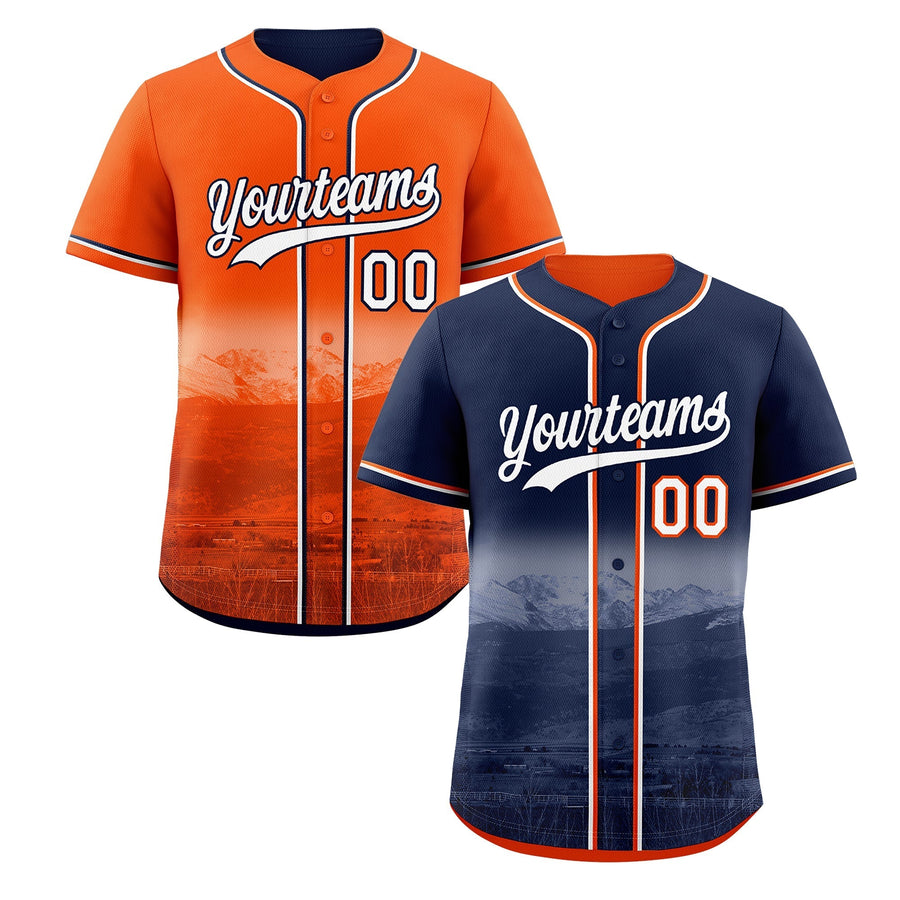 Custom Navy Orange Baseball Jersey Reversible City Skyline Graffiti Pattern Wrinkle-Resistant | BuyFootballJersey