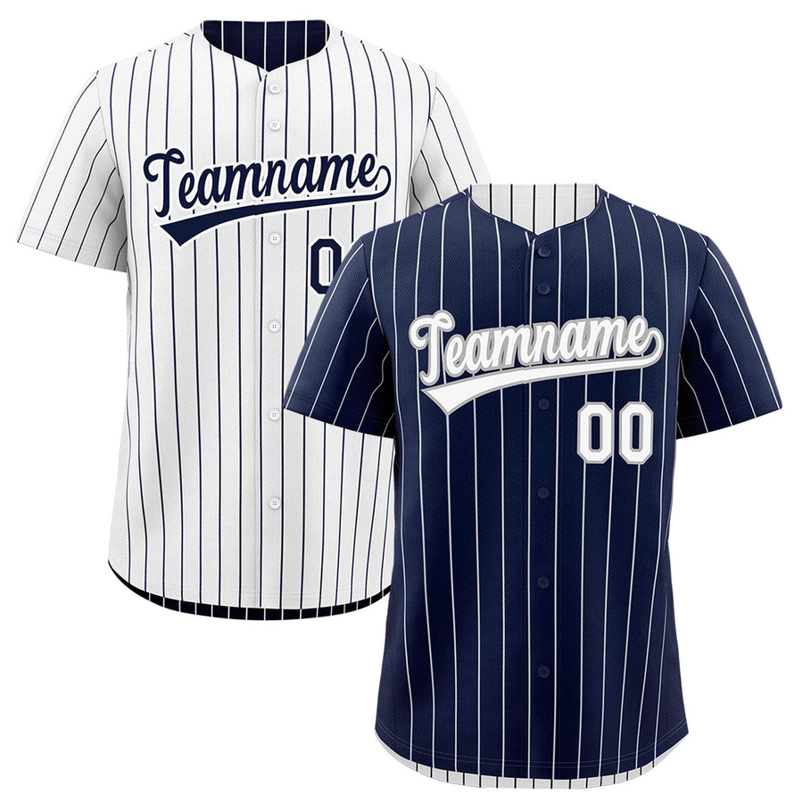 Custom White Navy Baseball Jersey Reversible Stripe Fashion Moisture-Wicking | BuyFootballJersey