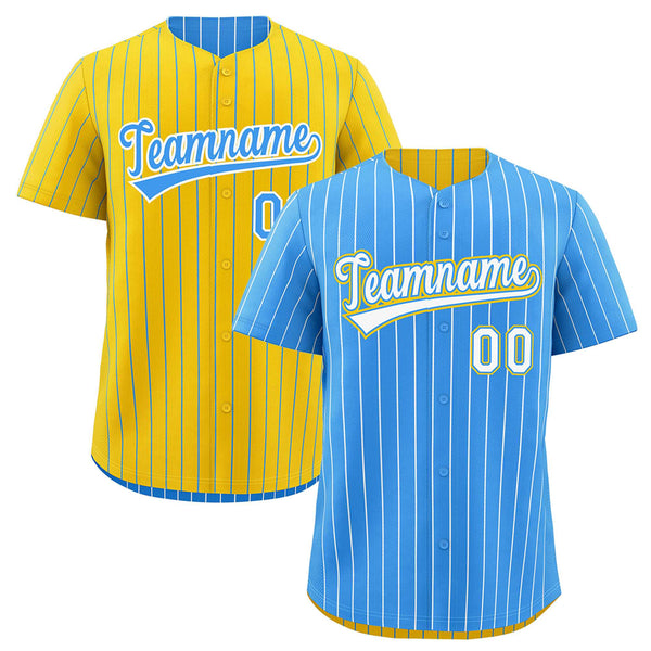 Custom Powder Blue Gold Baseball Jersey Reversible Stripe Fashion Moisture-Wicking | BuyFootballJersey