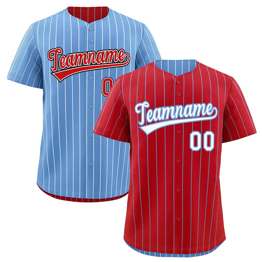 Custom Light Blue Red Baseball Jersey Reversible Stripe Fashion Moisture-Wicking | BuyFootballJersey