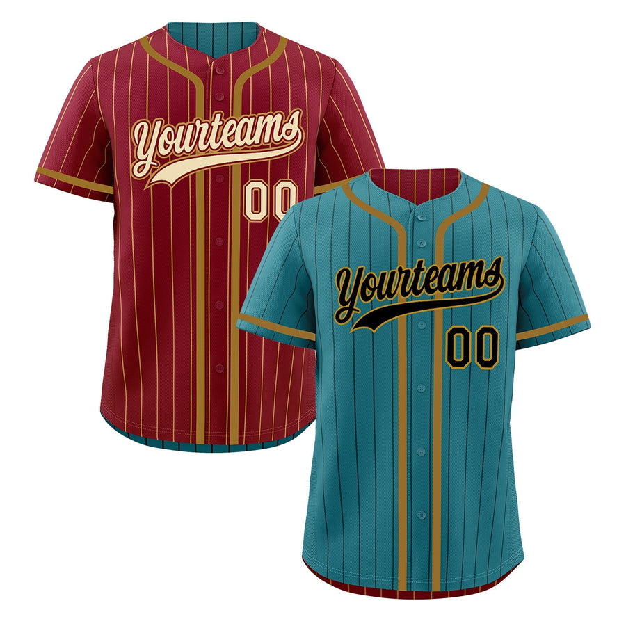 Custom Teal Crimson Reversible Baseball Jersey Stripe Fashion Game Day & Tournament Wear Breathable | BuyFootballJersey