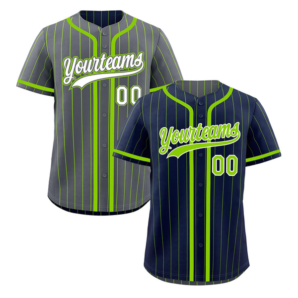 Custom Navy Neon Green Reversible Baseball Jersey Stripe Fashion Game Day & Tournament Wear Breathable | BuyFootballJersey