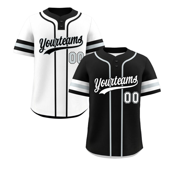 Custom White Silver Black Reversible Baseball Jersey Classic Style Two-Button Team Uniform | BuyFootballJersey