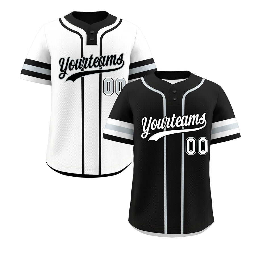 Custom White Silver Black Reversible Baseball Jersey Classic Style Two-Button Team Uniform | BuyFootballJersey