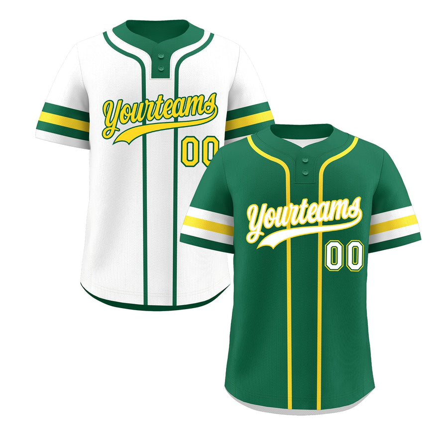 Custom White Gold Kelly Green Reversible Baseball Jersey Classic Style Two-Button Team Uniform | BuyFootballJersey